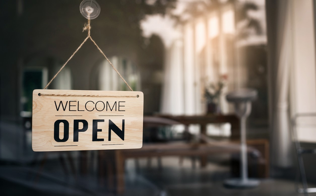 Business is open welcome sign
