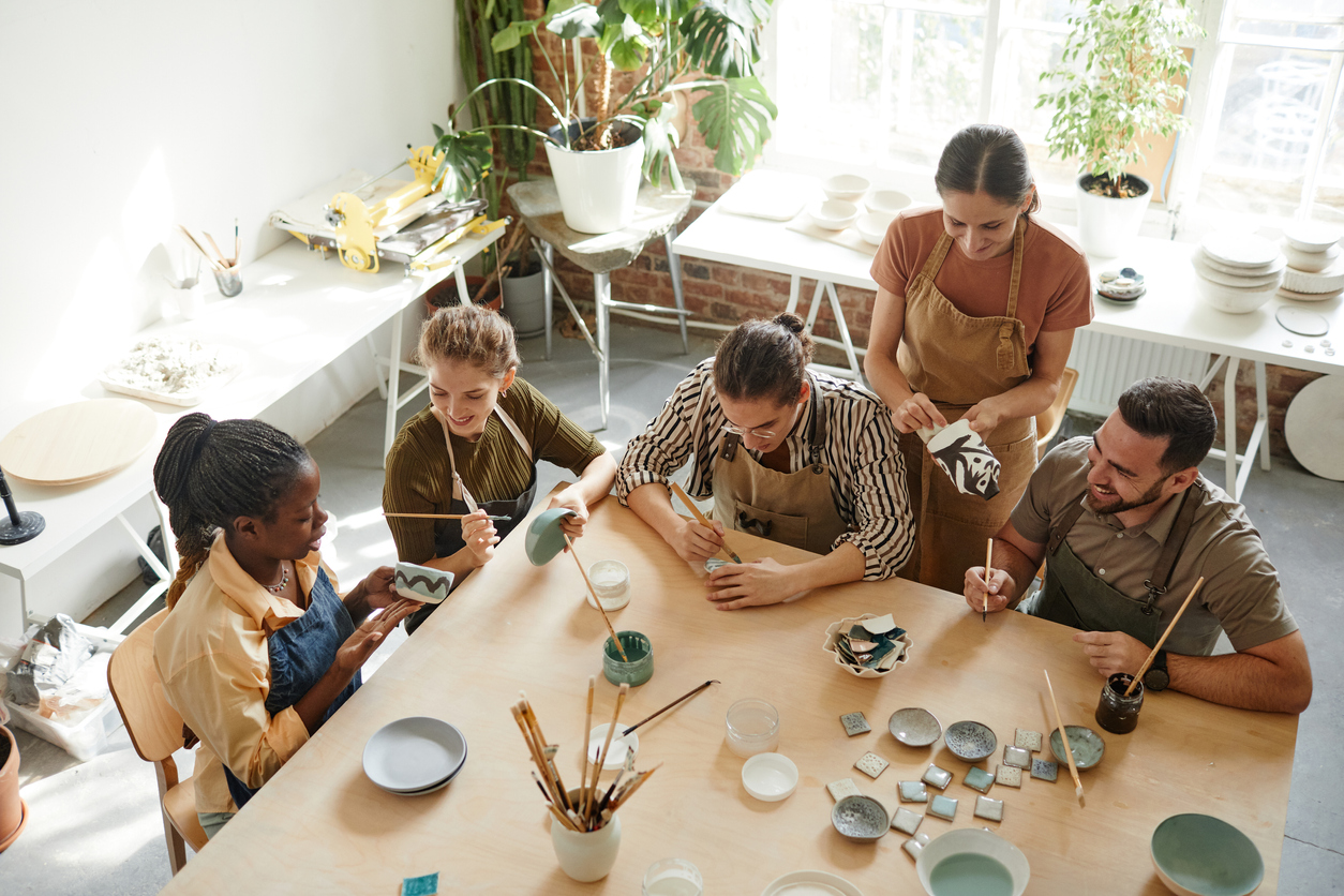 Group of People doing pottery